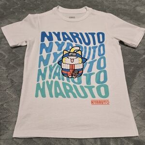 Kids Nyaruto Graphic Short Sleeve Shirt Anime White Blue Size XS 4/5